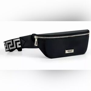 FREE WITH PURCHASE - Versace Black Belt Bag with Silver Accents
